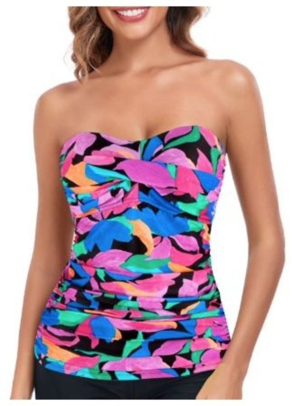 RELLECIGA 3XL Bandeau Tankini Top Twist Ruched Floral Tummy Control NWT